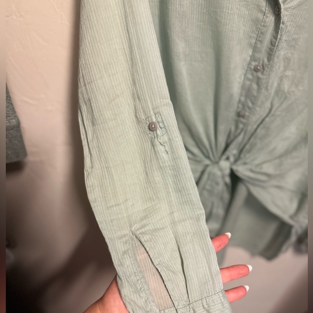Express Green Tie Front Button Down Top - xsmall - Picture 7 of 8